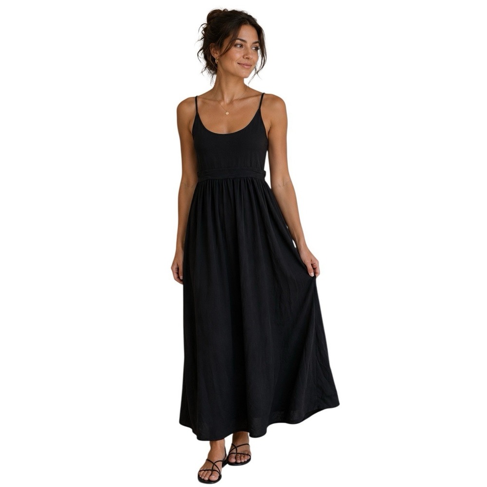 Aritzia Wilfred Bisous Black Silk Spaghetti Strap Empire Waist Maxi Dress Small